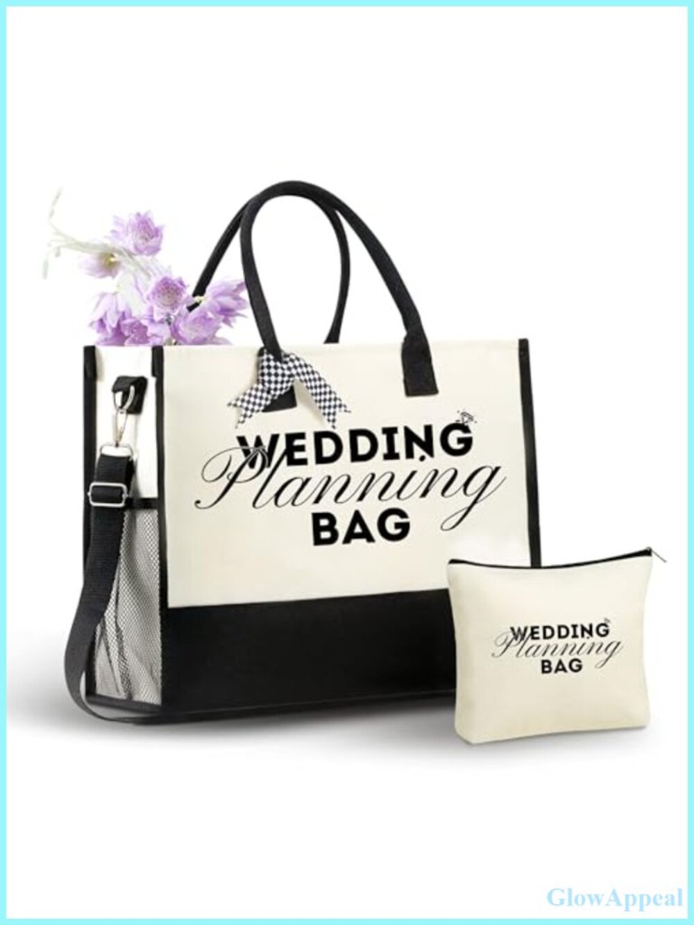 Canvas Tote Bag Set with Makeup Pouch Zipper Closure Adjustable Strap